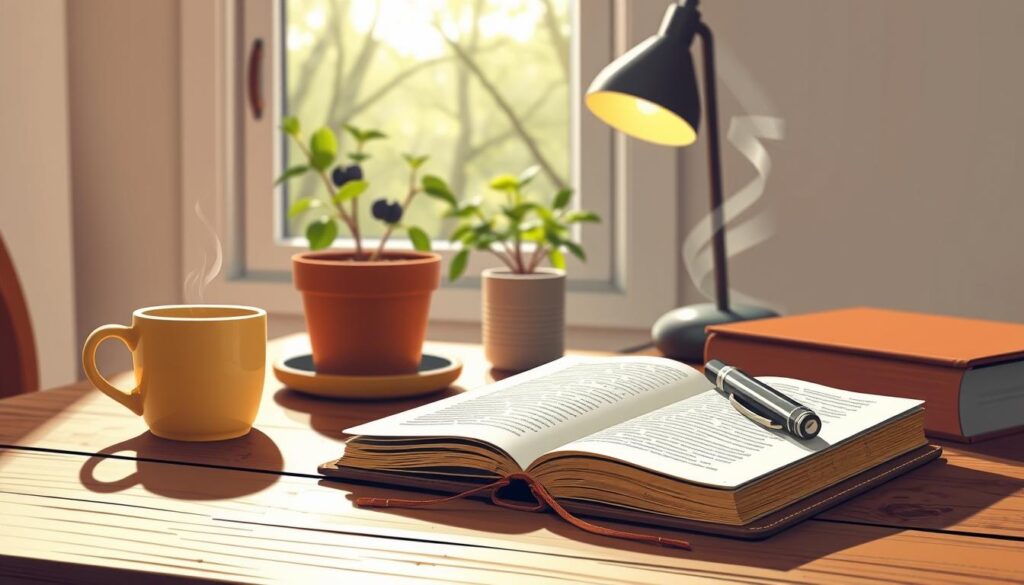 A journaling setup arranged for quiet reflection